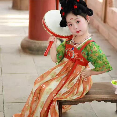 儿童唐装古风连衣裙仙气中国风刺绣汉服幼儿中大童装表演公主襦裙