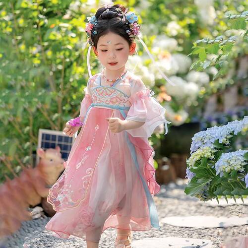 汉服女童2025新款连衣裙夏款儿童高端超仙礼服女孩古风飘逸公主裙