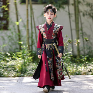 高端明制男童汉服套装春秋装2026新款中国风儿童古装古风帅气红色
