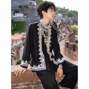 新款云南少数民族苗族土家族壮族哈尼族服装舞蹈演出旅拍男士服装