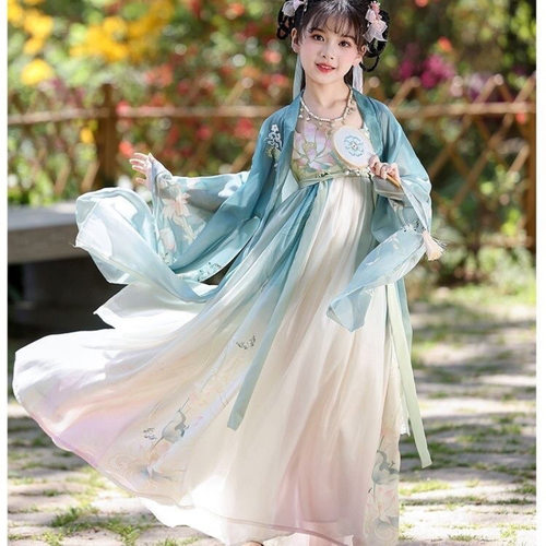 2025女童夏季水墨荷花古风大袖衫