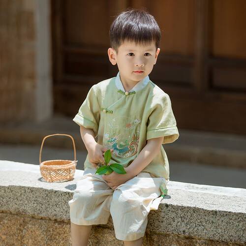 儿童新款超萌透气古代汉服男童夏季宋朝宽松轻薄中国风唐装套装潮