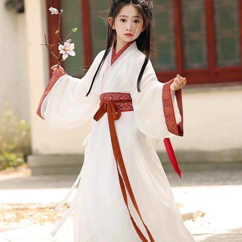 儿童战国袍改良日常可穿中秋汉服古装复原款直裾袍女童魏晋风仙气