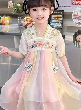 女童超仙中国风雪纺汉服连衣裙公主宝宝唐装改良襦裙子表演服夏装