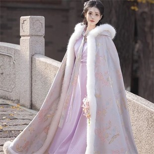 汉服斗篷加绒加厚2025冬季新款外套长款披肩古装国风斗篷带帽披风