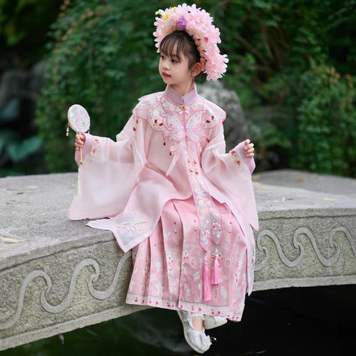 2026春秋新款女孩马面裙簪花摄影超仙女童公主裙儿童刺绣明制国风
