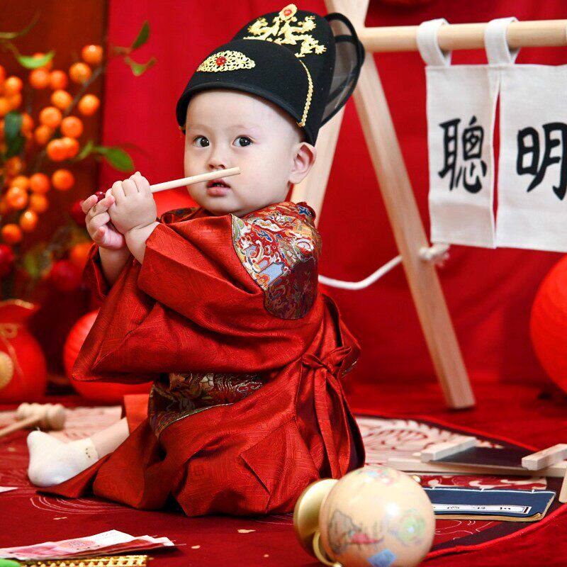 周岁礼服男宝宝春夏唐装中式男童一岁抓周生日宴汉服龙袍大褂旗袍