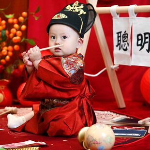 周岁礼服男宝宝春夏唐装中式男童一岁抓周生日宴汉服龙袍大褂旗袍