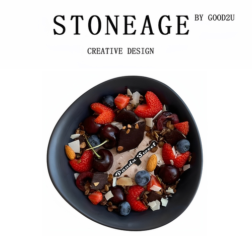 酸奶碗陶瓷餐具麦片碗带勺异形水果碗黑色碗燕麦碗沙拉早餐ins碗