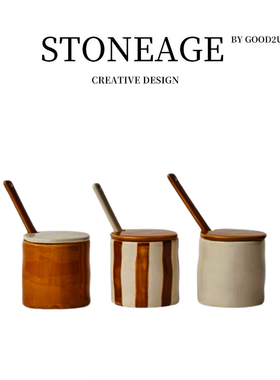 丹麦釉下彩手作复古风陶瓷调味罐原设计家用厨房收纳盒用品调料罐