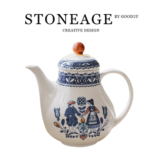 Johnson纯手工英国陶瓷中古咖啡杯心花跳舞男孩女孩茶壶