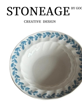 LACESHABBY新款法式复古家居装饰蓝色碎花浮雕陶瓷餐具合集草帽盘