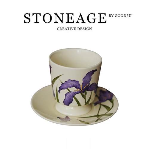 复古花卉鸢尾花杯中古陶瓷咖啡杯