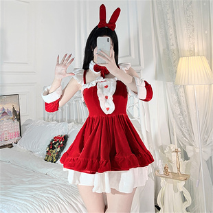 圣诞裙红色设计感套装蝴蝶结白丝夜店吊带连衣裙女秋冬主题服装裙