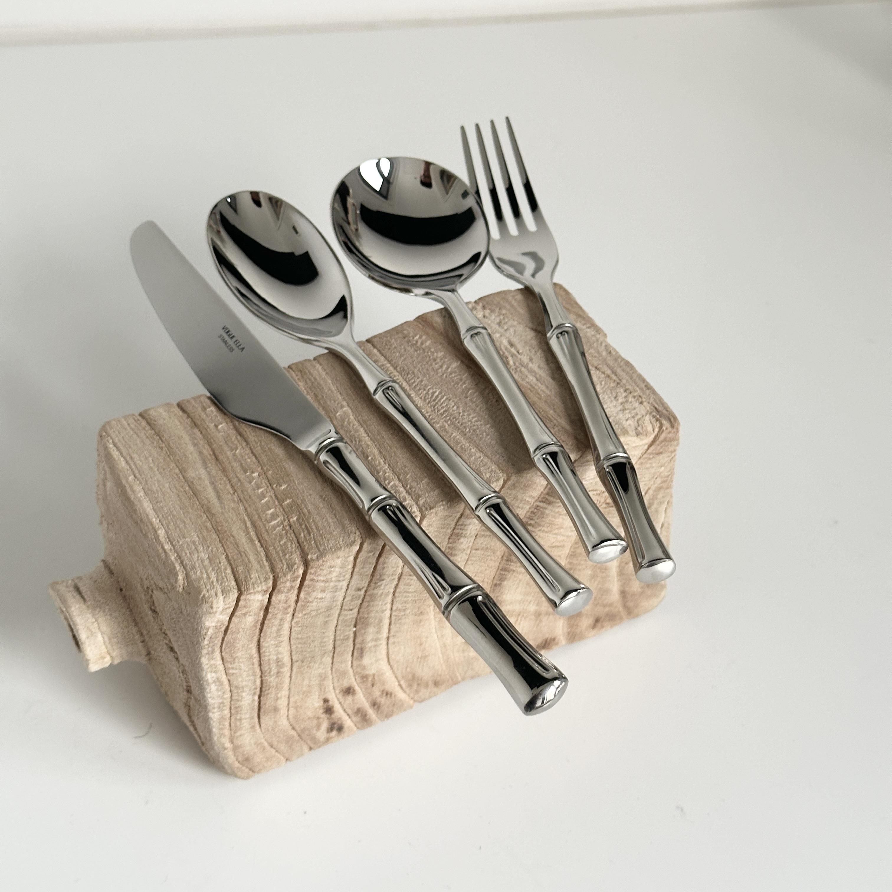 竹节304不锈钢勺子家用大号汤匙创意长柄勺吃饭勺主餐勺调羹