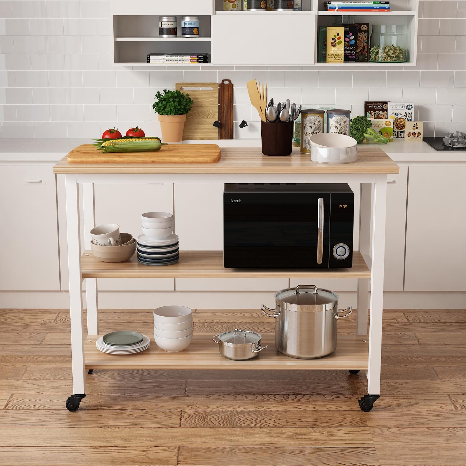 可移动带轮子厨房桌置物桌落地多层微波炉架置物架桌子家用收纳层