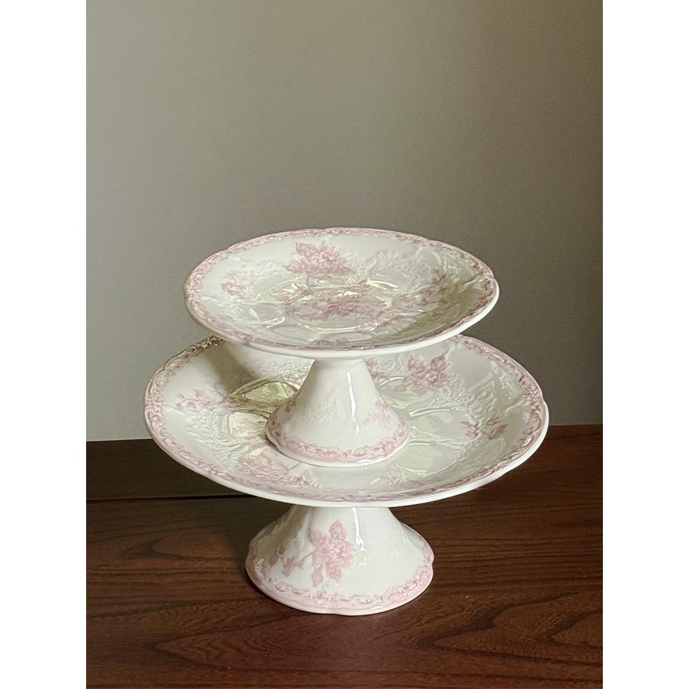 法式高脚托盘中古ins风陶瓷水果糕点心甜品餐桌客厅玄关氛围摆件