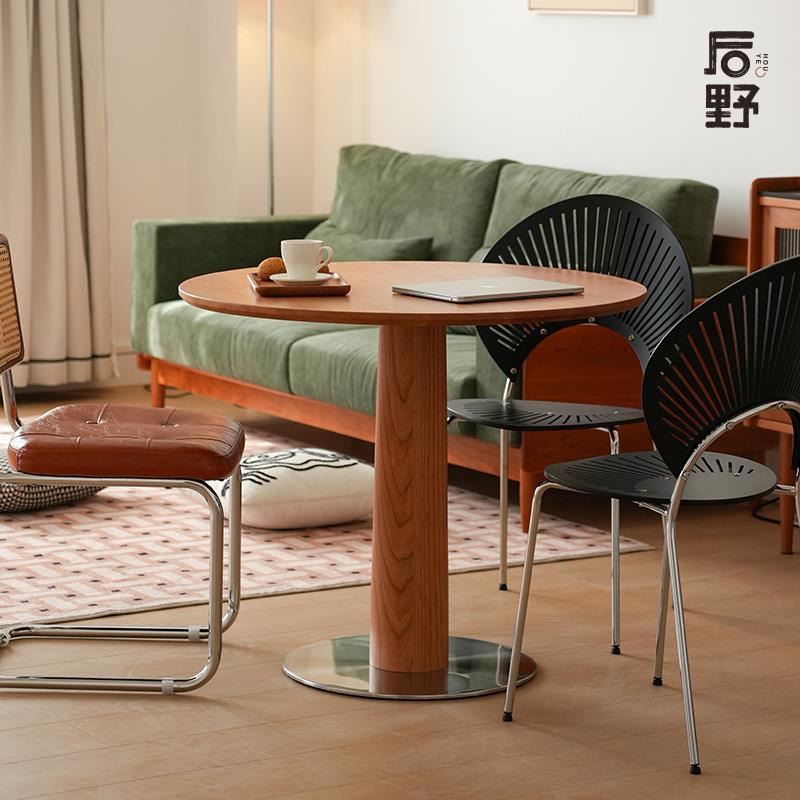 后野实木圆桌小户型圆形餐桌岩板圆茶桌北欧日式家用小圆桌 团团