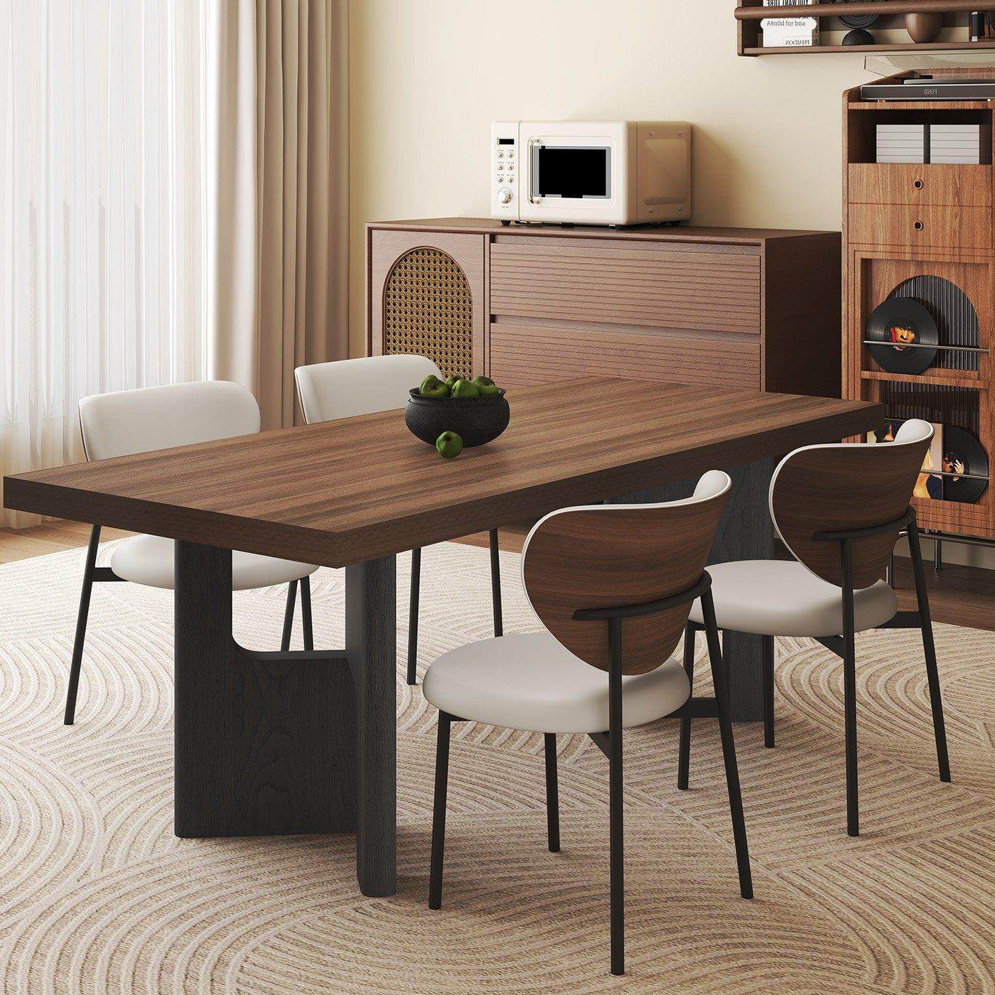 意式轻奢胡桃色岩板餐桌椅组合家用现代极简小户型长方形下挂饭桌,住宅家具,岩板餐桌,淘宝优惠券,粉丝福利购,淘宝优惠卷