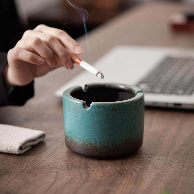 【孔雀绿】覆古日式陶瓷烟灰缸防风防飞灰茶桌茶几个性办公室家用,家居饰品,装饰烟灰缸,淘宝优惠券,粉丝福利购,淘宝优惠卷