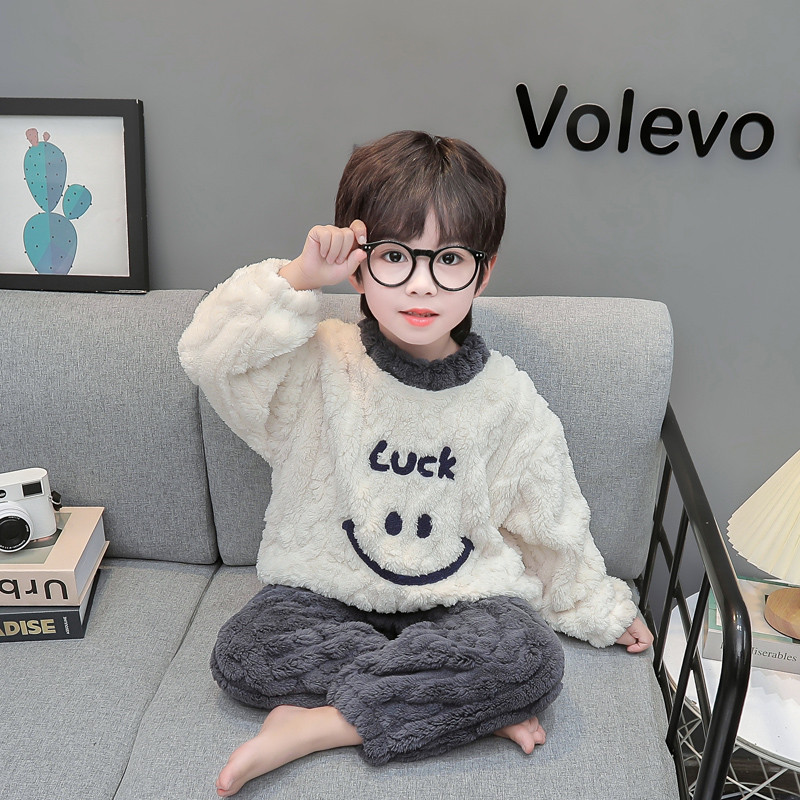 男童睡衣法兰绒秋冬加绒男孩2025秋冬季新款儿童珊瑚绒家居服套装