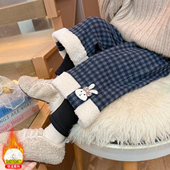 洋气保暖加厚毛边小童款 女童裤 秋冬新款 韩版 子2025新款 加绒格子裤