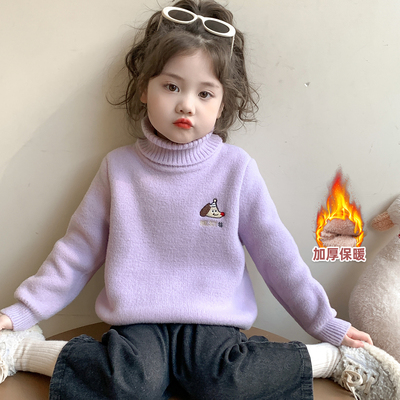 女童毛衣卡通风高领加绒加厚打底衫2025新款秋冬款保暖上衣休闲款