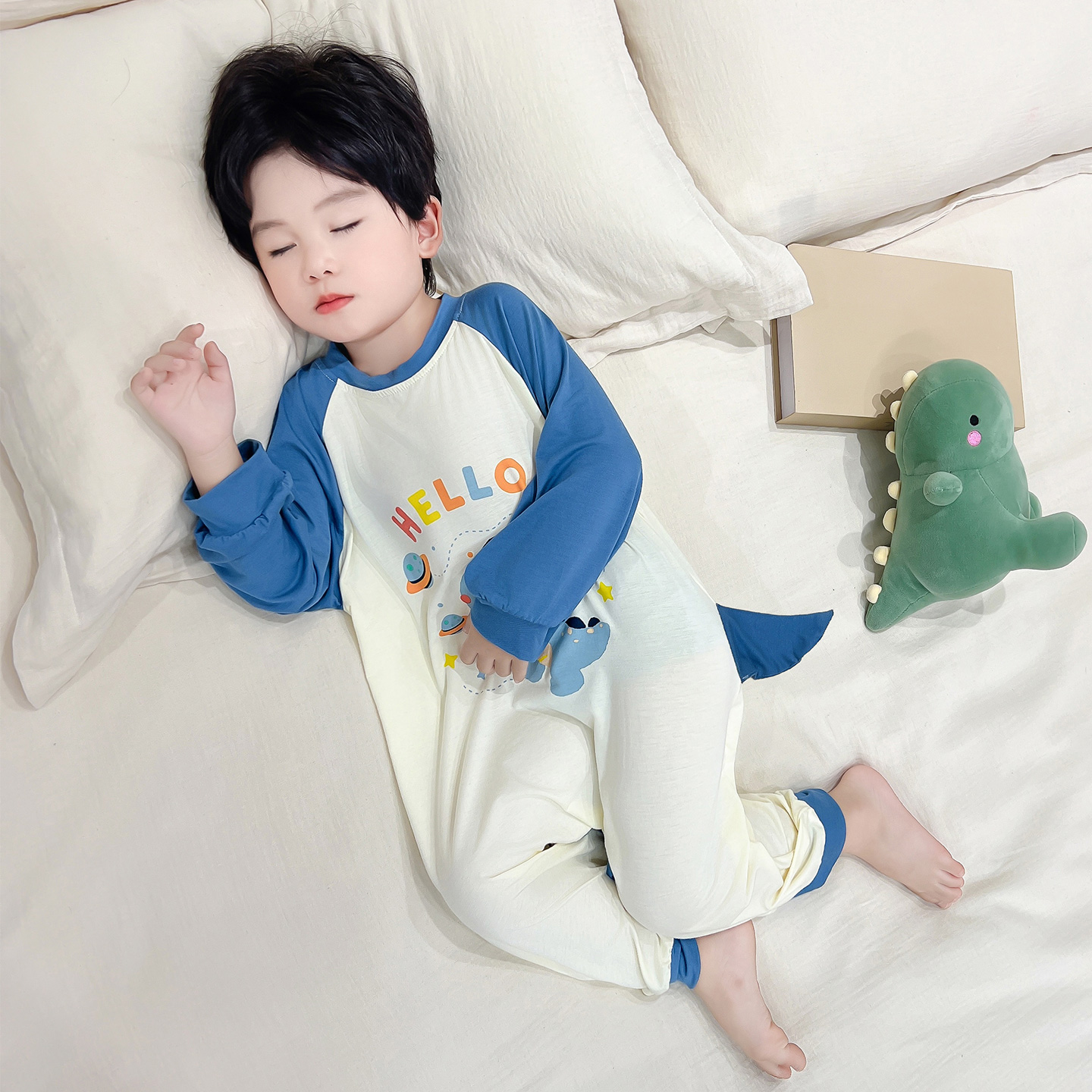 男童连体衣2025新款春秋男宝宝儿童可爱卡通恐龙家居服睡衣连体衣
