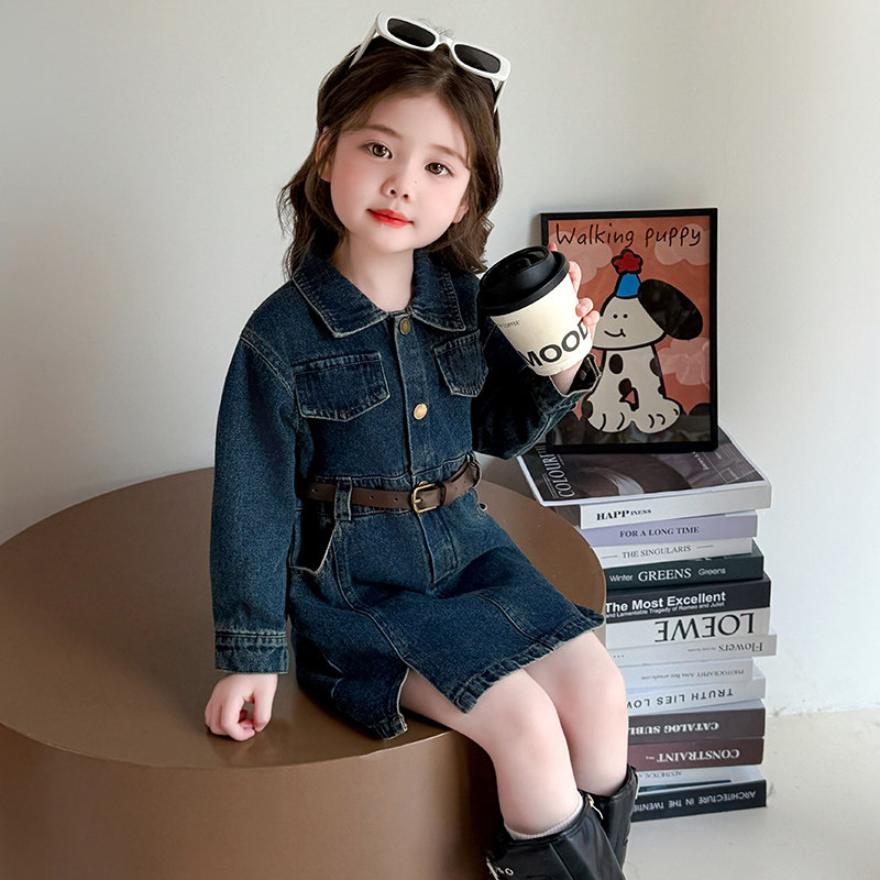 女童连衣裙2026新款春秋儿童休闲长袖中长裙女宝宝洋气时髦牛仔裙