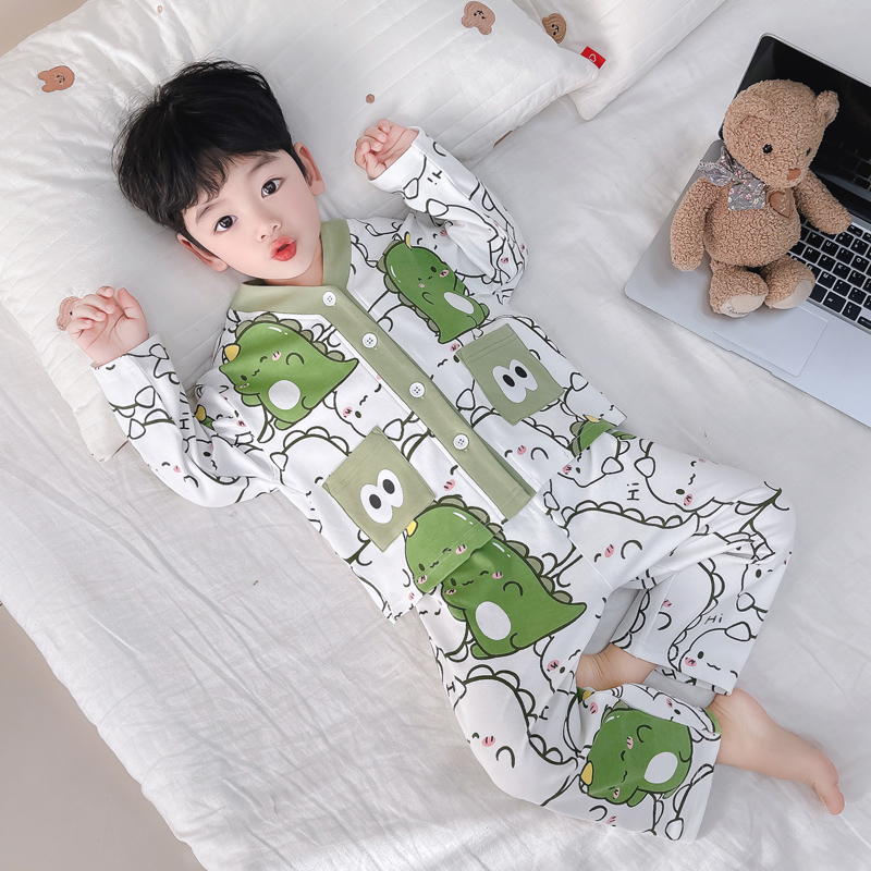 儿童睡衣春秋纯棉男孩中小童宝宝套装卡通开衫春季男童家居服春款