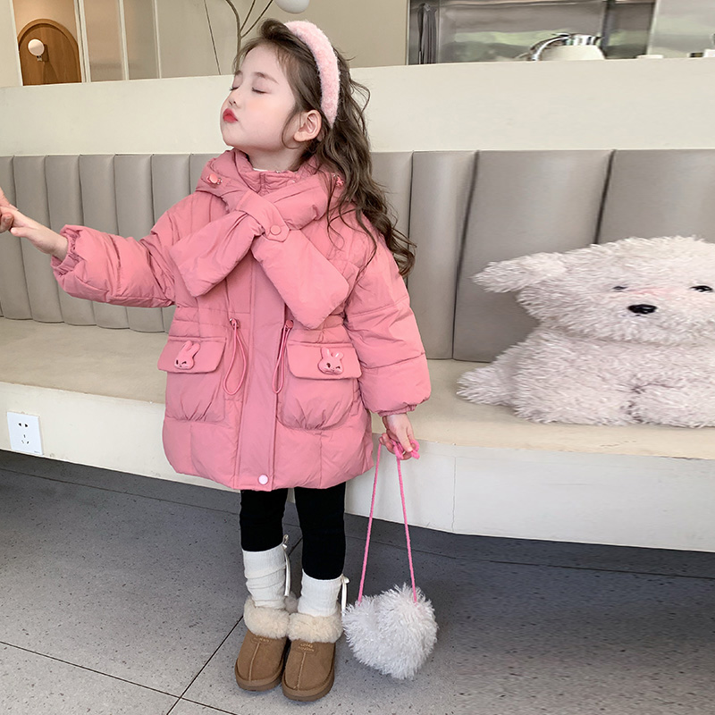 女童羽绒服2025冬季新款儿童加厚保暖外套中长款女孩白鸭绒面包服