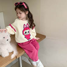 女童套装2025新款春秋季花边女宝宝拉布布束口卫裤休闲百搭儿童款