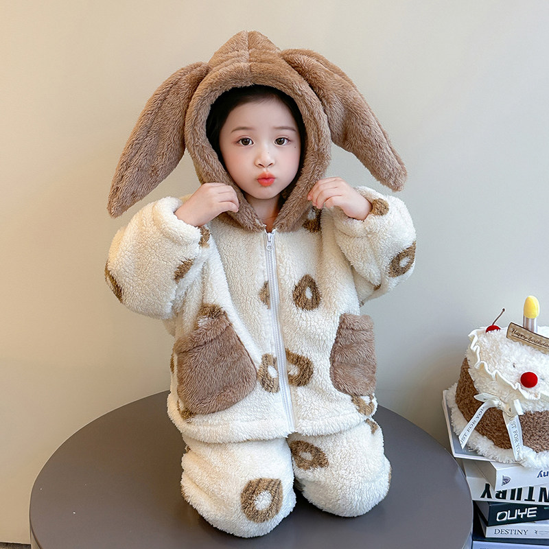 女童睡衣套装2025新款秋冬法兰绒女宝宝儿童拉链珊瑚绒保暖家居服,童装/婴儿装/亲子装,家居服套装,淘宝优惠券,粉丝福利购,淘宝优惠卷