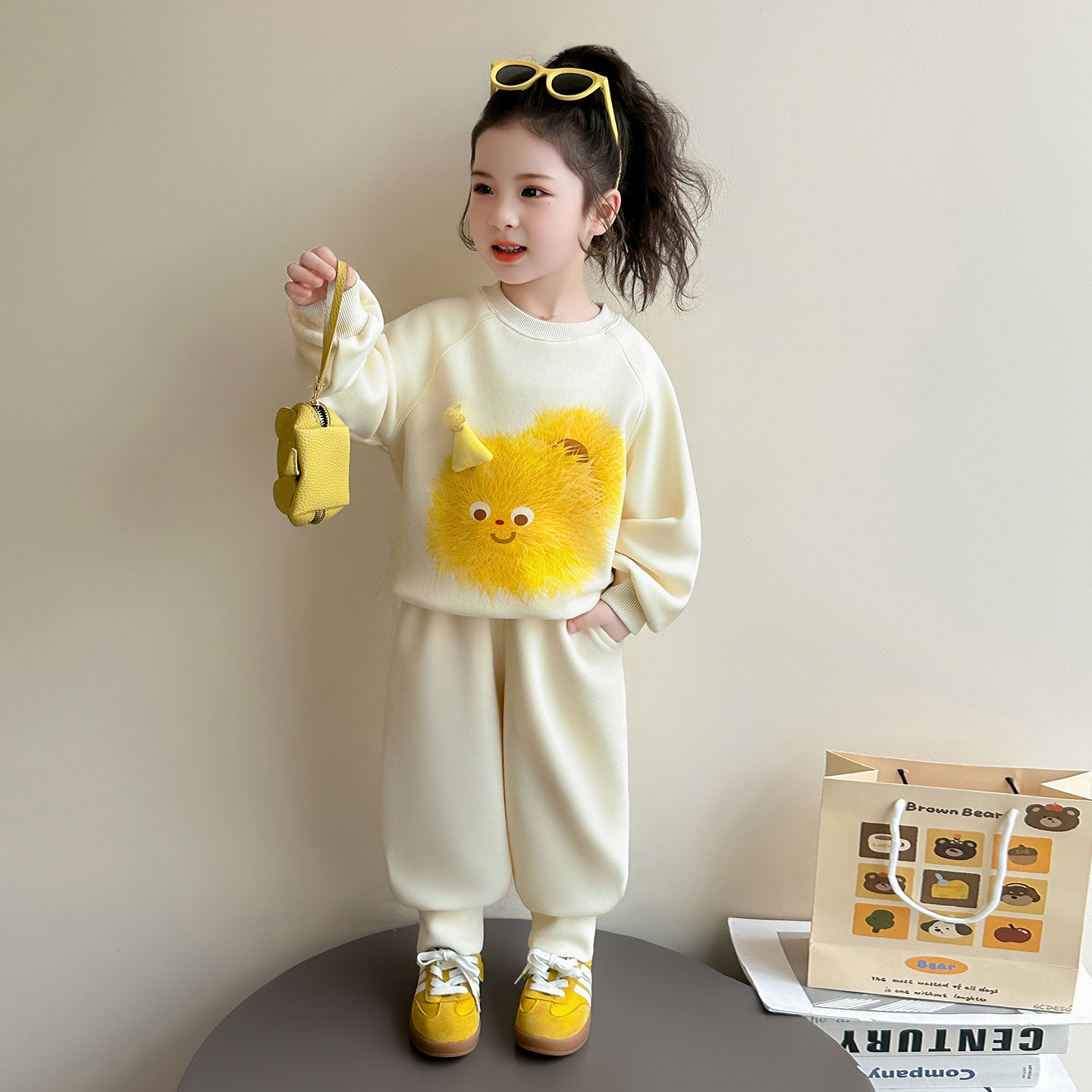 女童套装可爱小怪兽女宝宝休闲洋气百搭圆领卫衣卫裤长袖百搭儿童