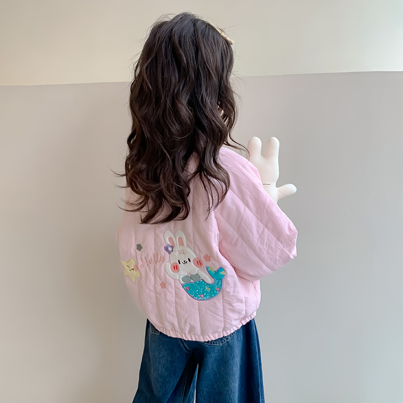 女童外套2025新款秋冬星星兔子绗棉女宝宝休闲外出加绒保暖上衣潮