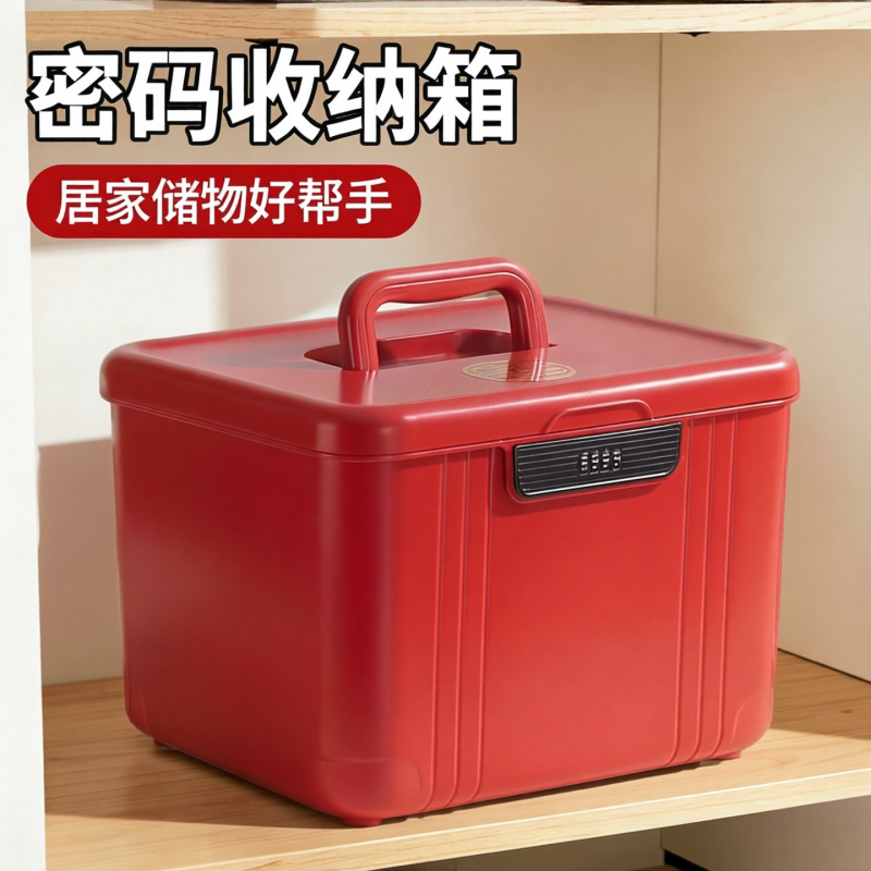密码收纳箱贵重物品塑料储物箱隐私文件带锁收纳盒车载家用整理箱