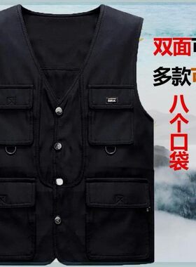 摄影背心马夹爸爸装休闲坎肩。春夏秋马甲男多口袋中老年钓鱼大码
