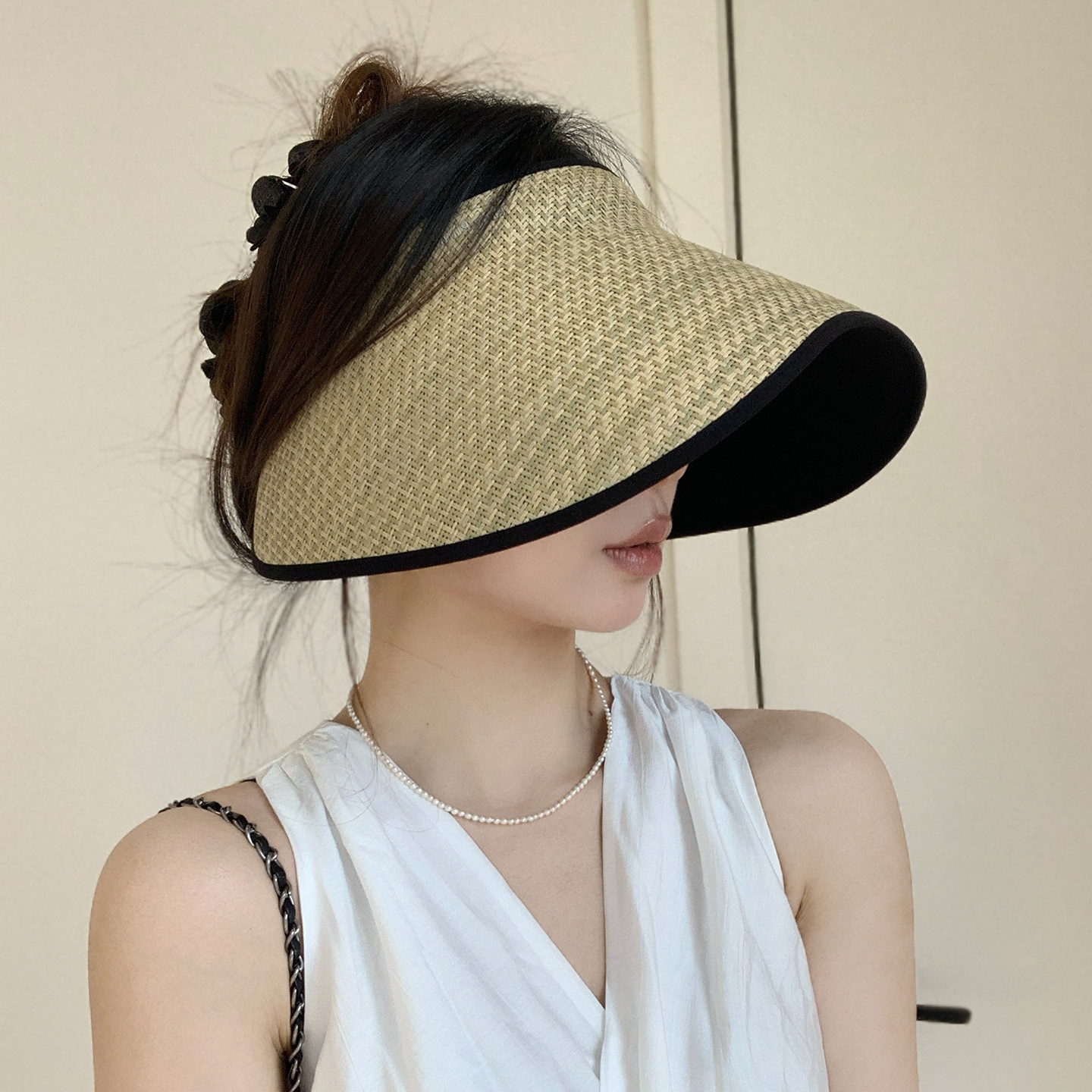 夏季大檐帽子女款2026防晒帽户外可折叠遮阳帽不规则草编空顶帽潮