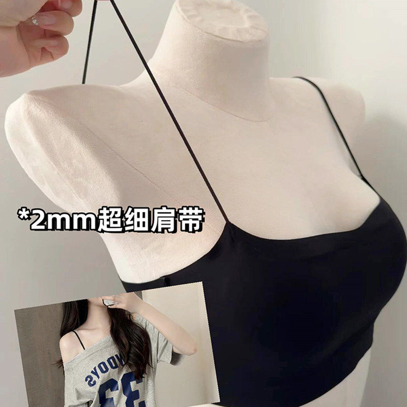 斜肩吊带裙专用美背内衣细肩带可外露无痕隐形冰丝抹胸背心式文胸