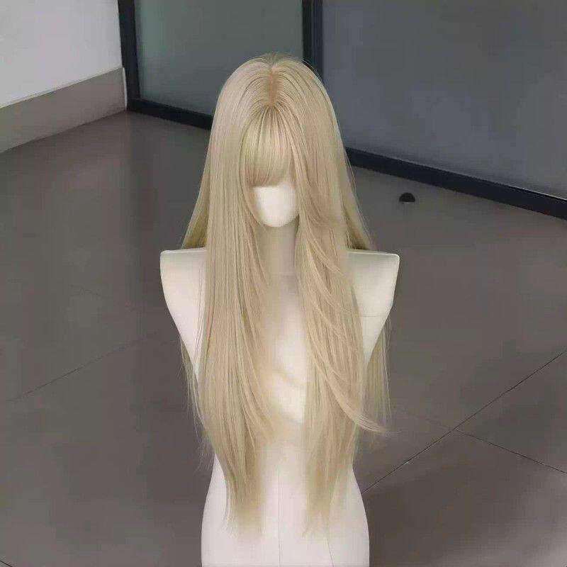 白金色假发女全头套长直发精修刘海Lolita仿真自然显白整顶假发套