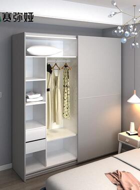 现代简单斯堪的纳维亚实木衣柜滑动门滑动门浅灰色哑光大衣柜角落