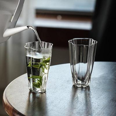 花型绿茶玻璃杯水杯ins风简约果汁饮料杯水果茶泡茶杯大容量茶杯
