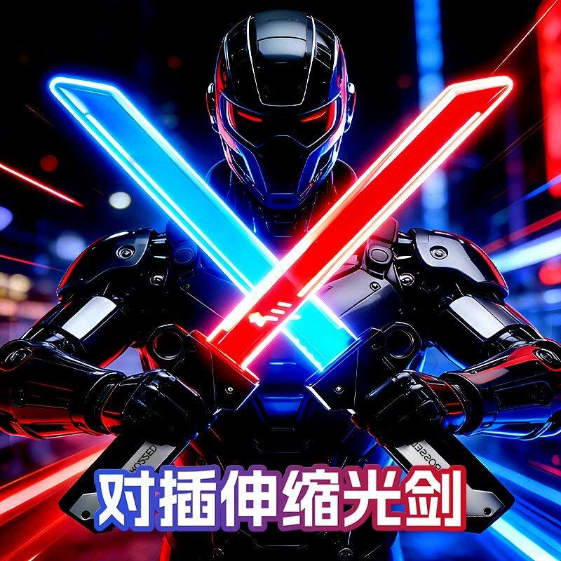 对插双刀发光双刃伸缩流光剑玩具刀新款男孩旋转激光剑武士二合一