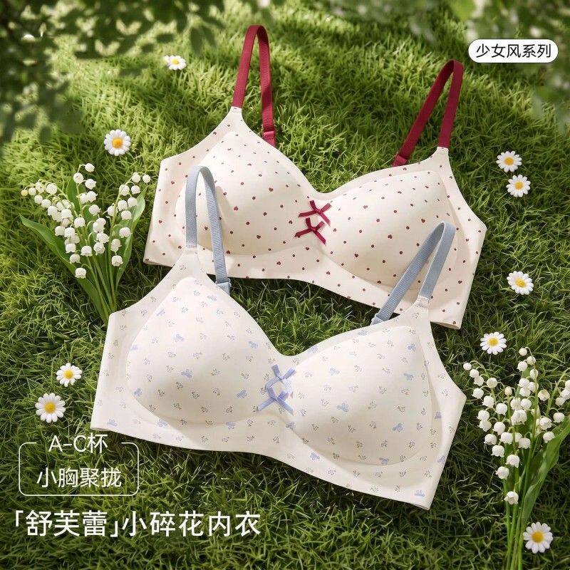 甜美田园风小碎花少女内衣女小胸聚拢提拉防下垂高中学生运动文胸
