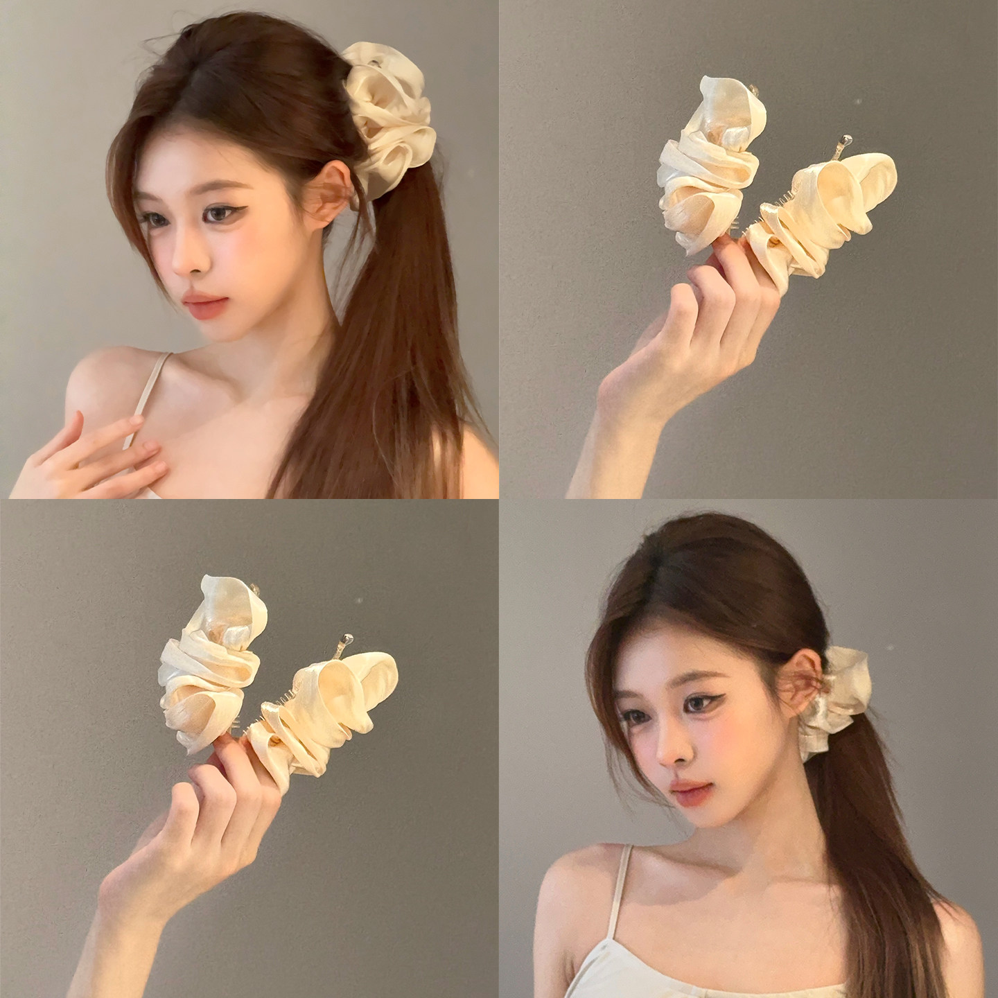 法式纯欲云朵泡芙缎面香蕉夹女高级感后脑勺盘发夹半扎发抓夹发饰