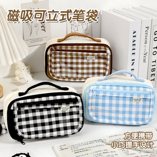 大容量笔袋2026新款灯芯绒格子文具收纳袋小众高颜值女生ins不撞款中小学复古铅笔袋初中生男孩多功能文具盒