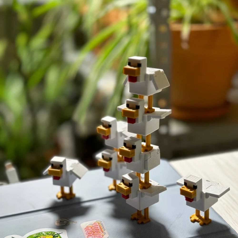 我的世界可动鸡冰箱贴3D打印拼装钥匙扣搞怪桌面摆件