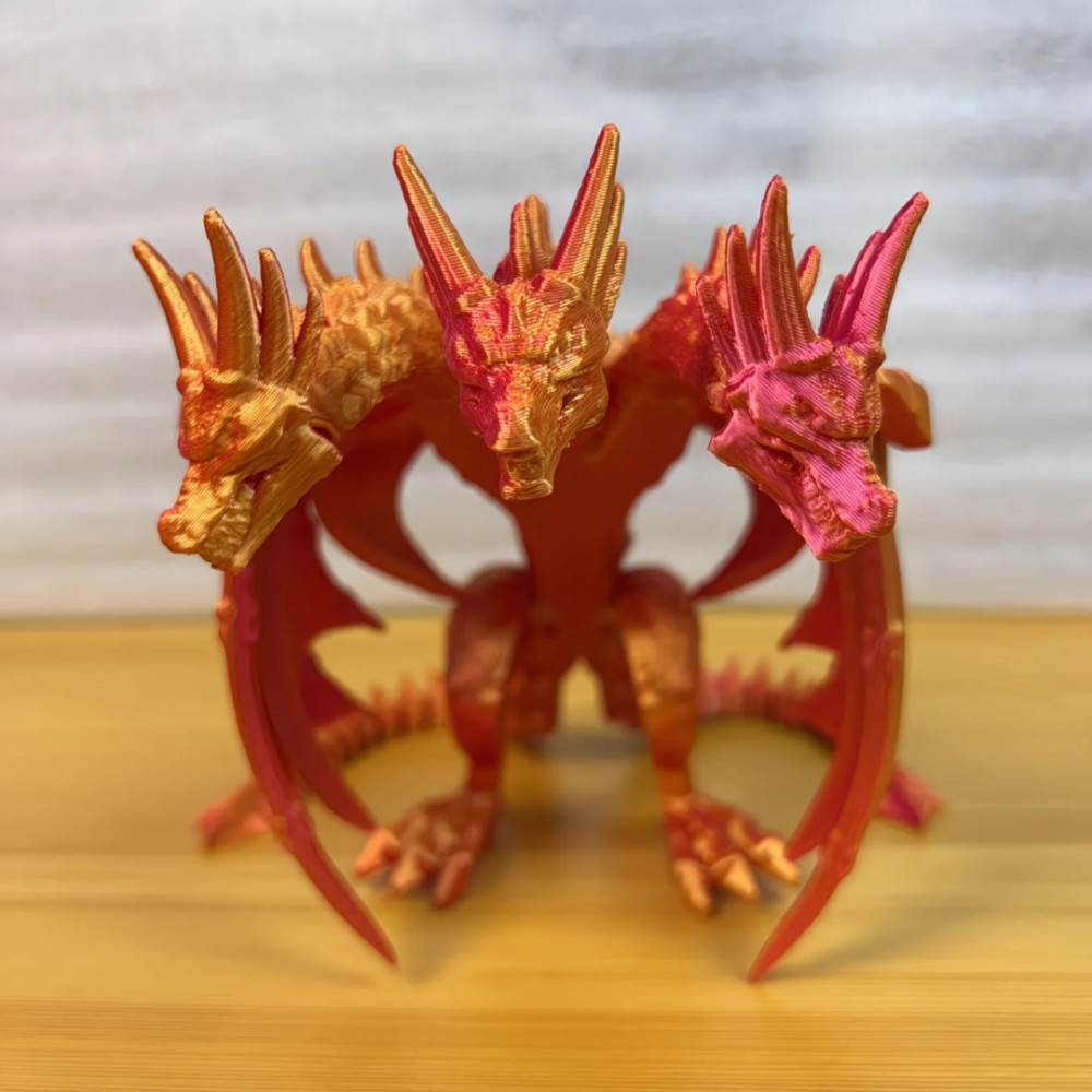 3d打印的怪兽龙基多拉三头恐龙可站立翅膀怪兽模型玩具手办摆件