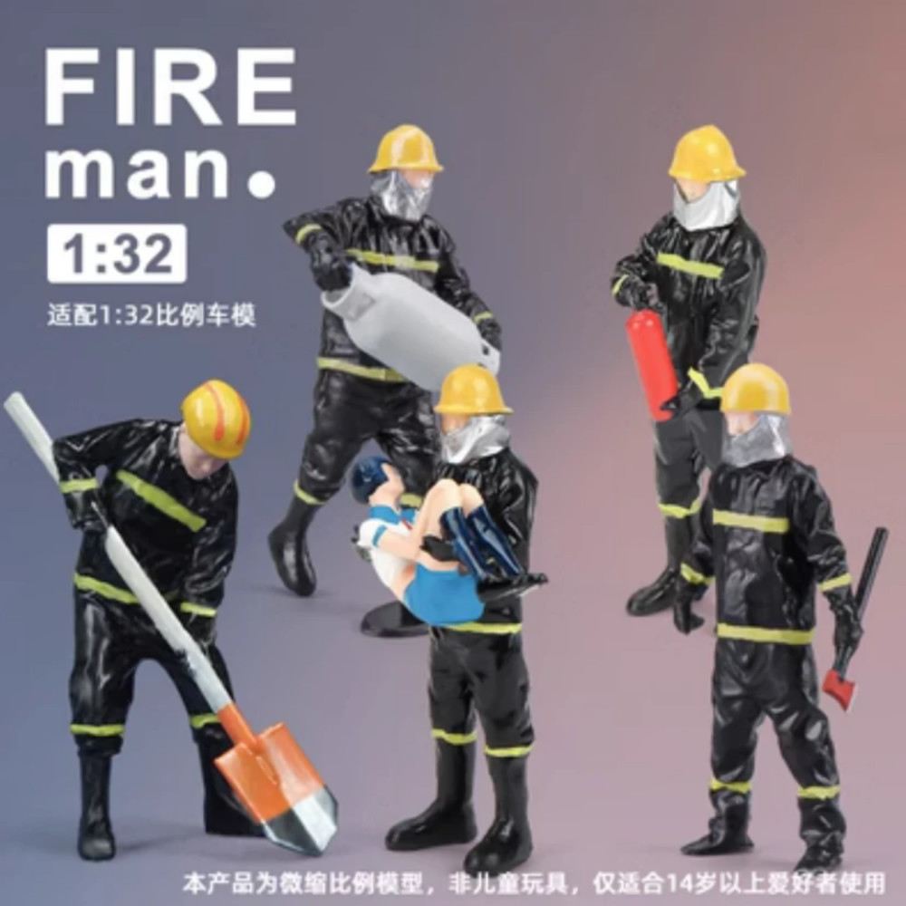 消防员微缩模型1比32灭火场景沙盘道具人偶摆件消防员救援手办模