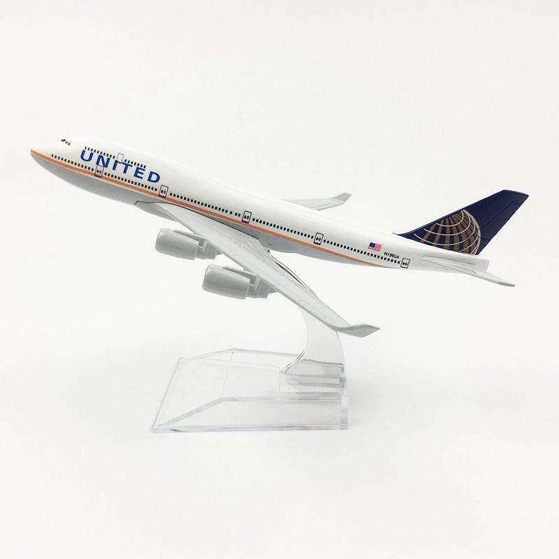 美联航B747飞机模型16厘米合金仿真静态航空收藏摆件